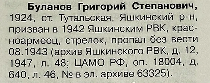 8. Буланов Г.С., запись во Всекузбасской книге памяти. Том 8, стр. 223.