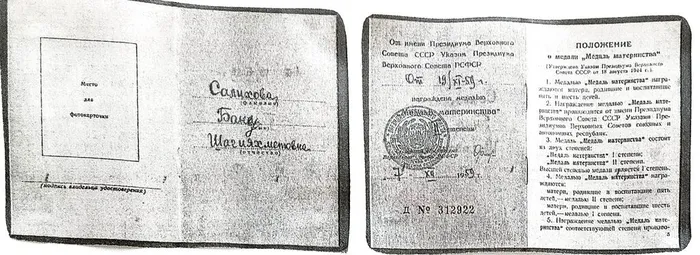 6 Удостоверение Медаль материнства