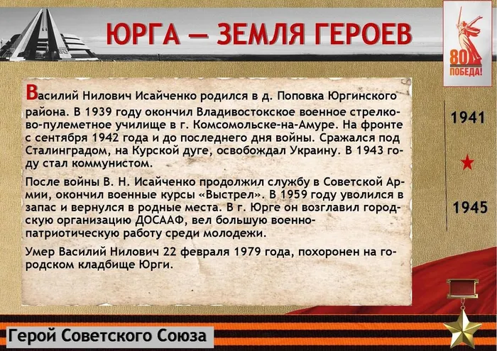 «Юрга – земля Героев»: Исайченко Василий Нилович